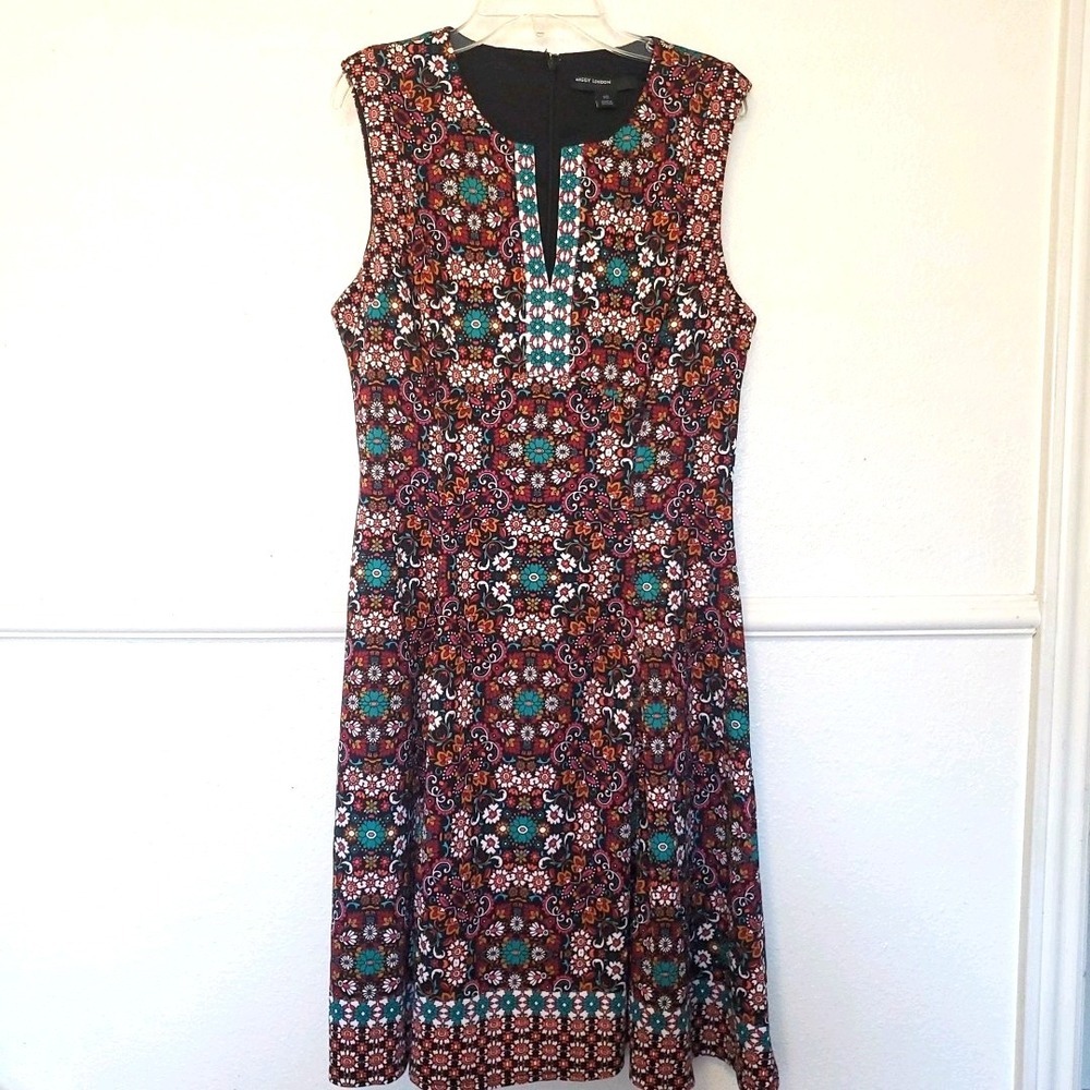 Maggy London Multicolor Sleeveless Long Dress with Teal Accents